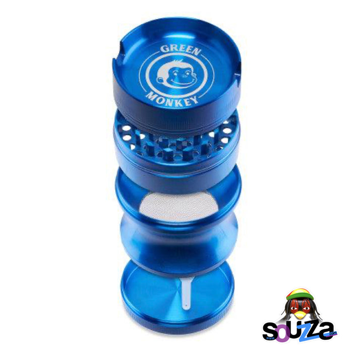 Green Monkey Chacma Zinc Herb Grinder with Ashtray in the color blue disassembled view