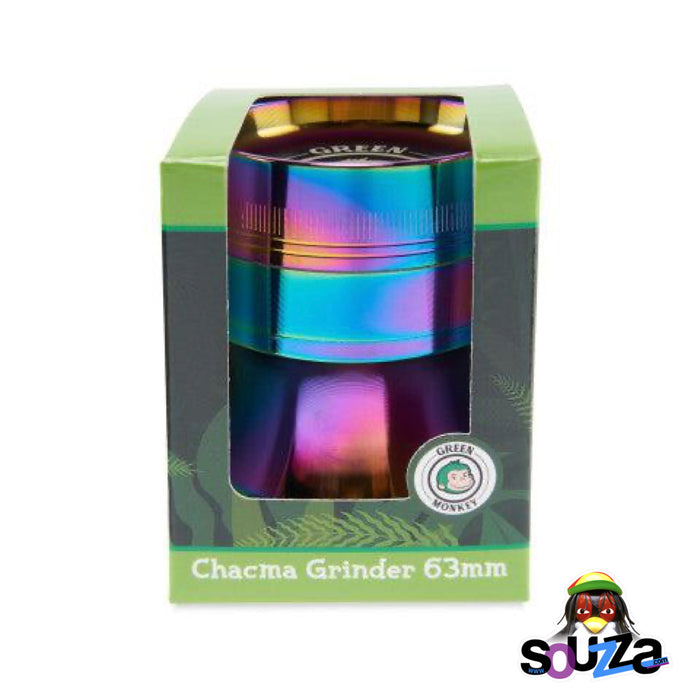 Green Monkey Chacma Zinc Herb Grinder with Ashtray in the color rainbow in the box