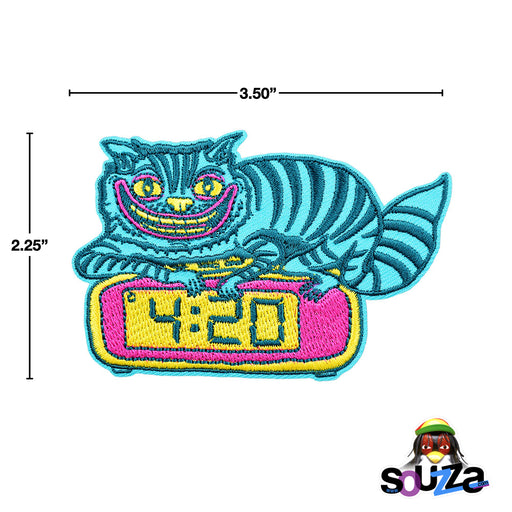 420 Kitty Embroidered Iron-On Patch by Killer Acid with measurements