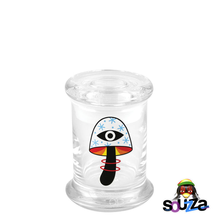 420 Science "Shroom Vision" design Glass Pop-Top Stash Jar Size Extra Small
