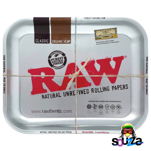 Raw High Sided Steel Rolling Tray - Large Silver 14" x 11"