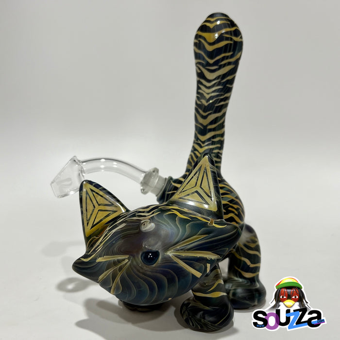 CiciKittyGlass and Local Honey Glass Tiger Kitty Sandblasted Water Pipe