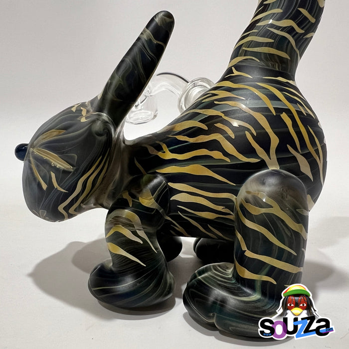 CiciKittyGlass and Local Honey Glass Tiger Kitty Sandblasted Water Pipe