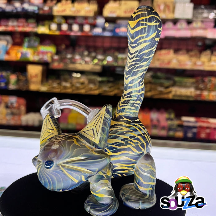 CiciKittyGlass and Local Honey Glass Tiger Kitty Sandblasted Water Pipe