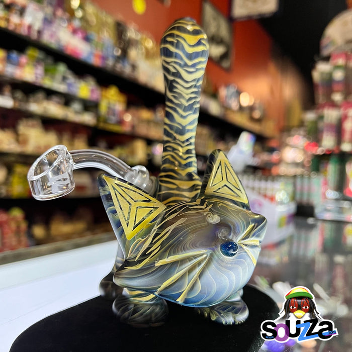 CiciKittyGlass and Local Honey Glass Tiger Kitty Sandblasted Water Pipe