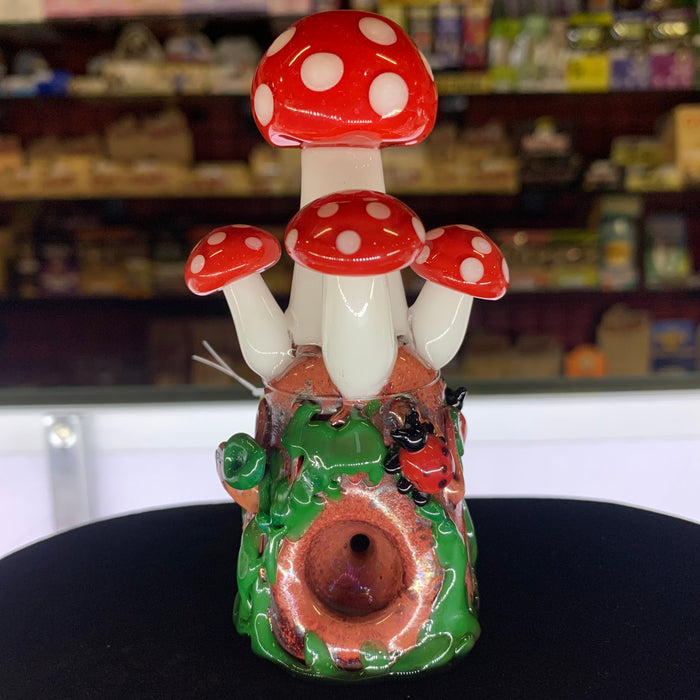 Empire Glassworks Mushrooms Standing Glass Hand Pipe Front View 