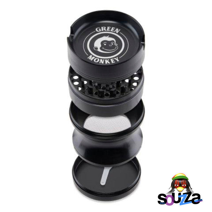 Green Monkey Chacma Zinc Herb Grinder with Ashtray in the color black disassembled