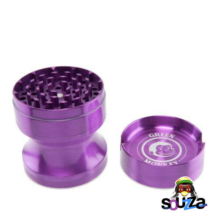 Green Monkey Chacma Zinc Herb Grinder with Ashtray in the color Purple with the top off