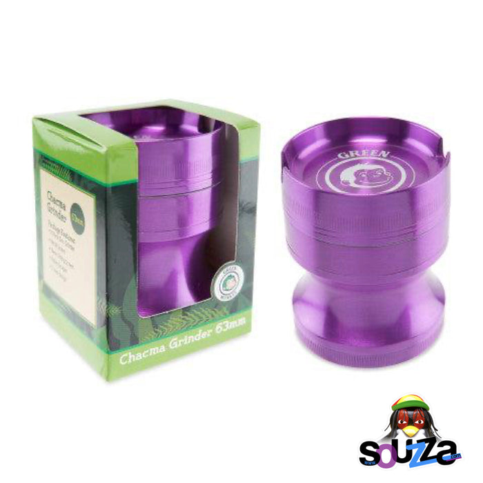 Green Monkey Chacma Zinc Herb Grinder with Ashtray in the color Purple and box view