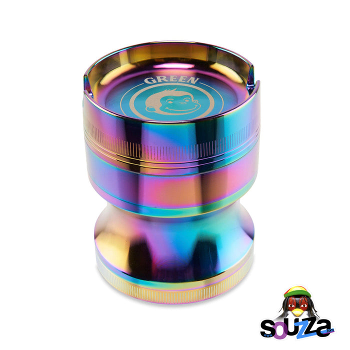 Green Monkey Chacma Zinc Herb Grinder with Ashtray in the color rainbow 