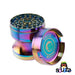 Green Monkey Chacma Zinc Herb Grinder with Ashtray in the color rainbow with the top off