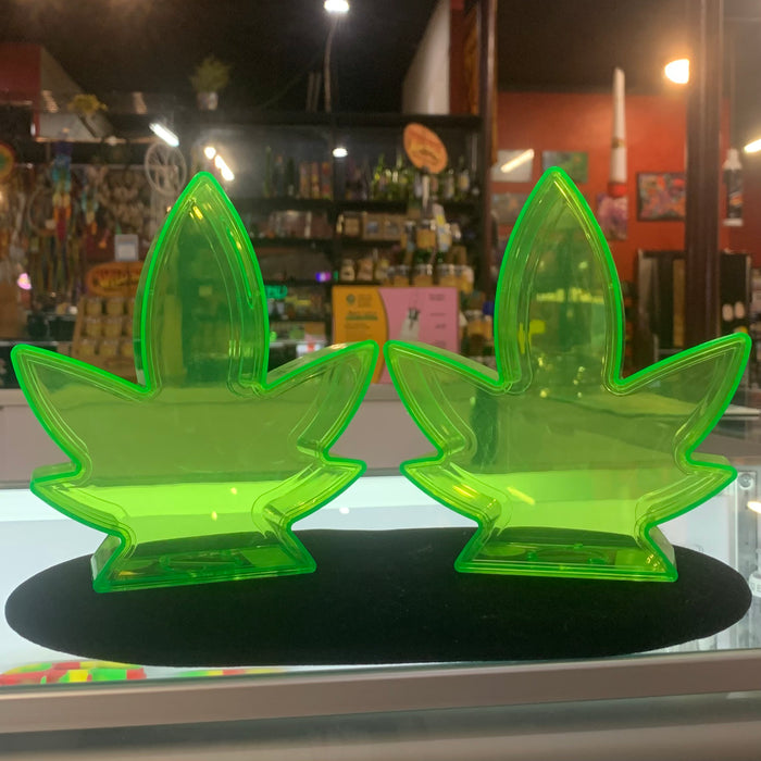 Hemp Leaf Coin Bank Translucent Green Front/Back View