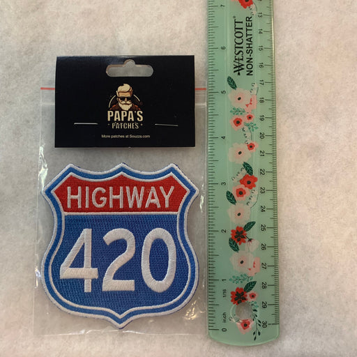 Highway 420 Embroidered Iron-On Patch with Ruler 