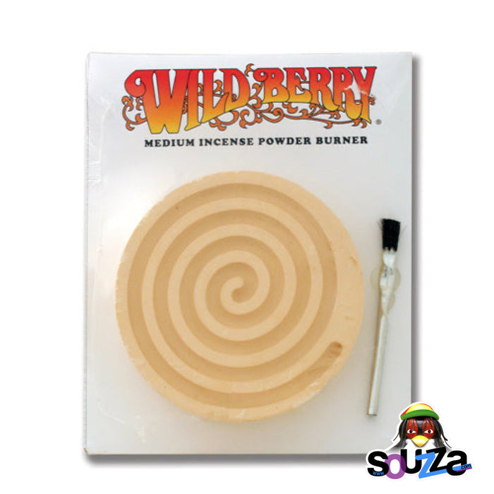 Wooden incense burner with spiral design on a white background, featuring 'Wild Berry' branding.