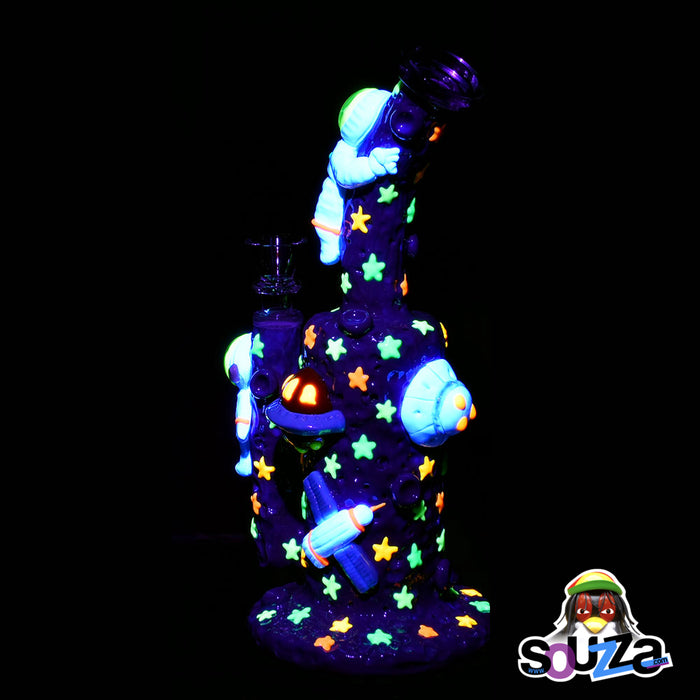 Pulsar Spaceman Water Pipe | 9.5" | 14mm Female UV reactive rear view