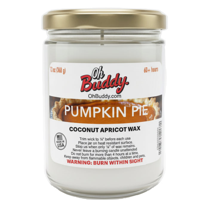 Jar of Oh Buddy candle with pumpkin pie flavor on a white background