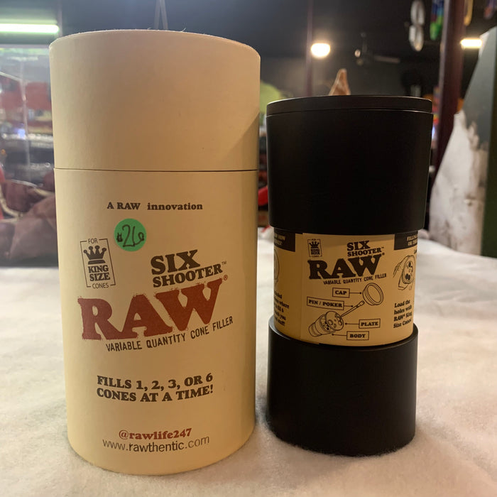 Raw Six Shooter Cone Filler Front View With Box 