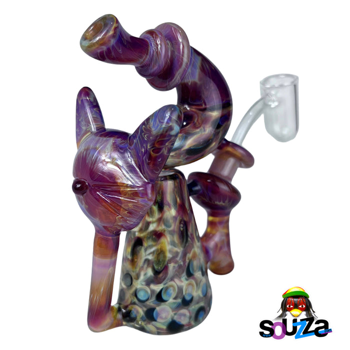 Rhythm Glass and CiCiKittyGlass Collaboration Recycler Rig with Bear Quartz Banger