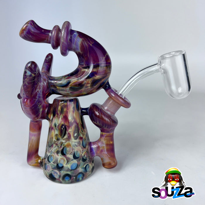 Rhythm Glass and CiCiKittyGlass Collaboration Recycler Rig with Bear Quartz Banger