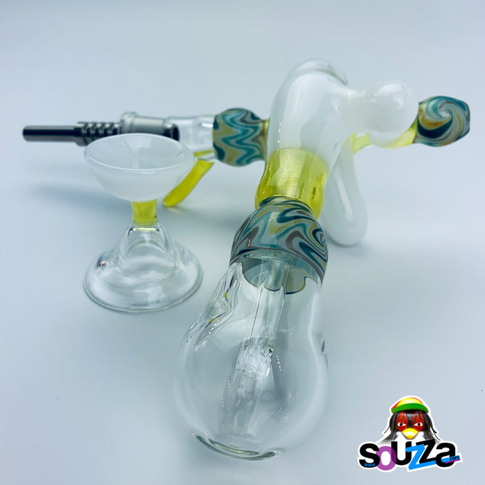 Tri Pawd Glassworks Multi Colored Hand Blown Nectar Collector - White & Lemon Slime