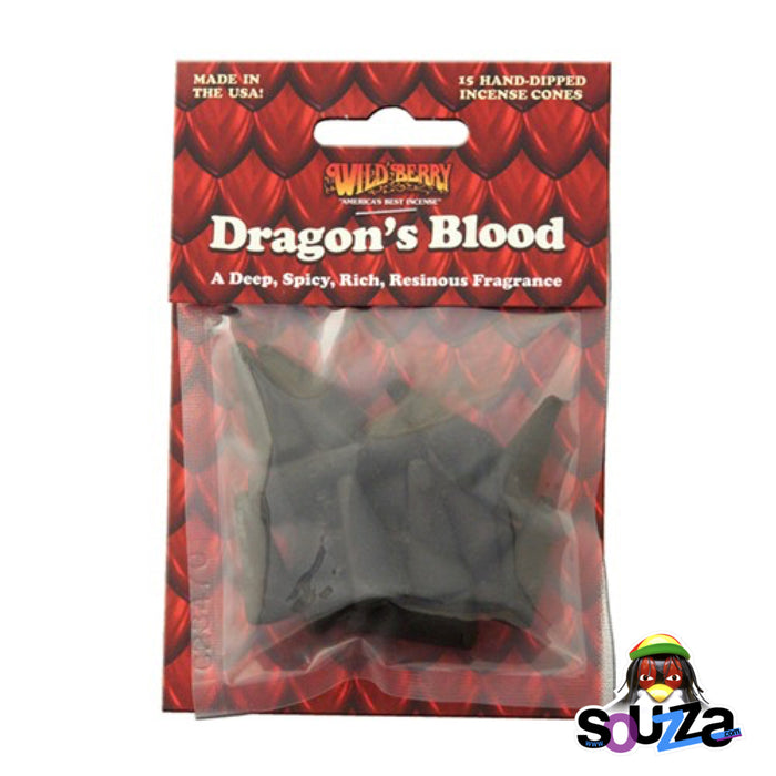 Pack of Wild Berry Dragon's Blood incense cones with red and black design.