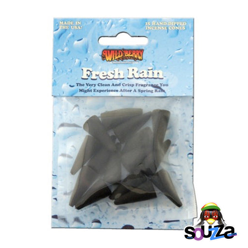 Packaged incense cones with 'Wild Berry' branding on a white background. Wild Berry® Fresh Rain Packaged Cones