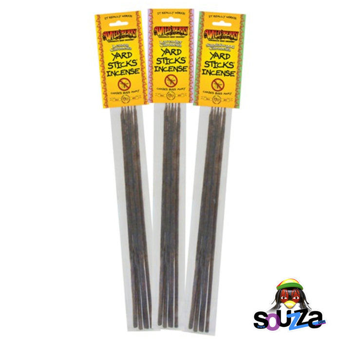 Three packages of 'Yard Sticks Incense' with yellow labels on a white background.