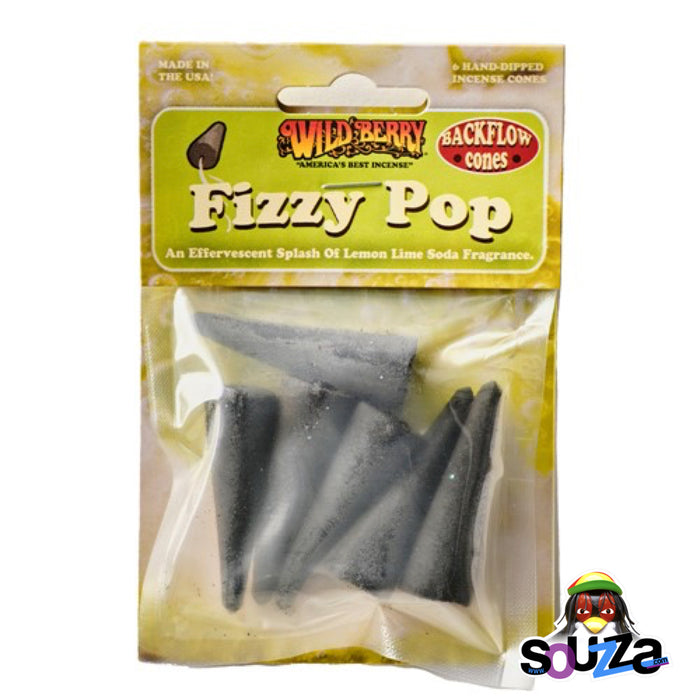 Pack of Wild Berry Fizzy Pop incense cones with packaging on a white background