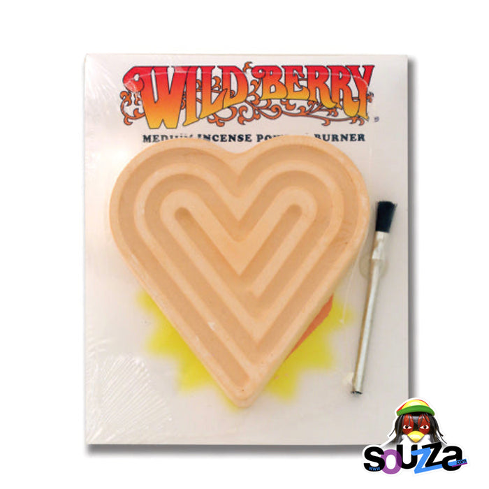 Heart-shaped wooden incense burner with packaging on a white background