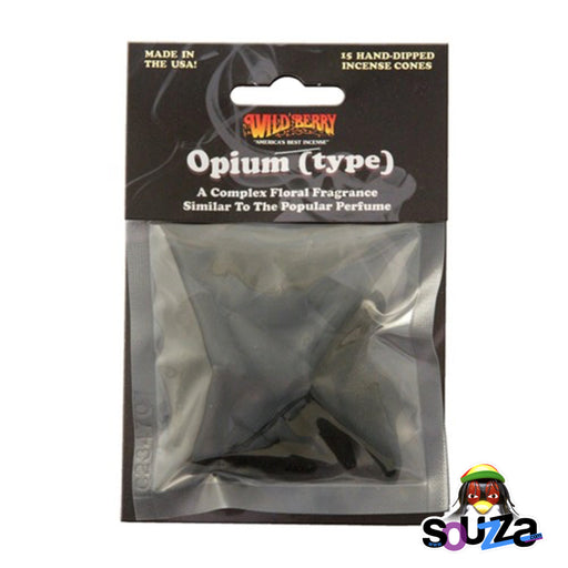 Pack of Wild Berry Opium type incense cones with branding on a white background