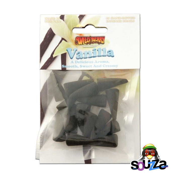 Packaged vanilla ice cream cones with 'Wild Berry' branding on a white background