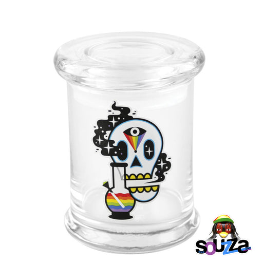 420 Science "Cosmic Skull" design Glass Pop-Top Stash Jar Size Medium