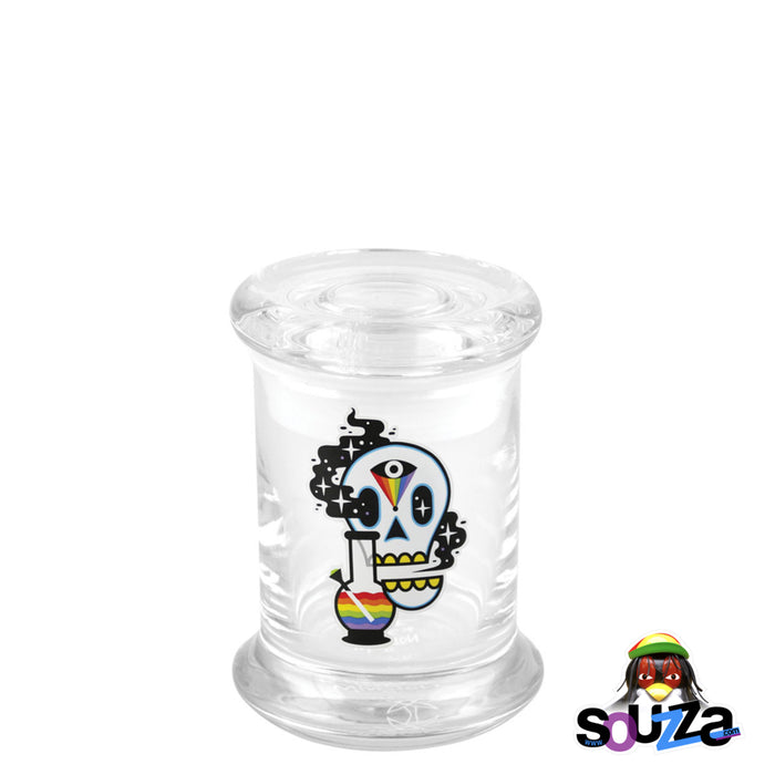 420 Science "Cosmic Skull" design Glass Pop-Top Stash Jar Size Extra Small