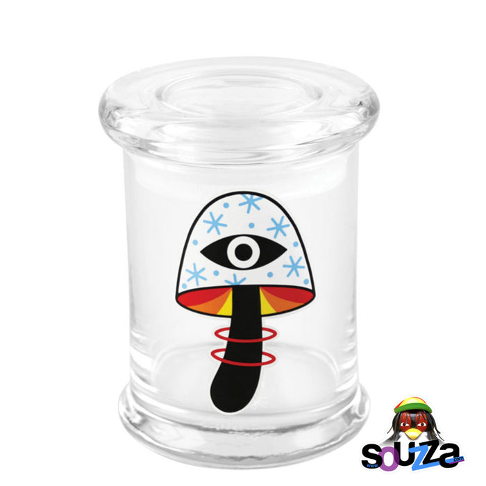 420 Science "Shroom Vision" design Glass Pop-Top Stash Jar Size Medium