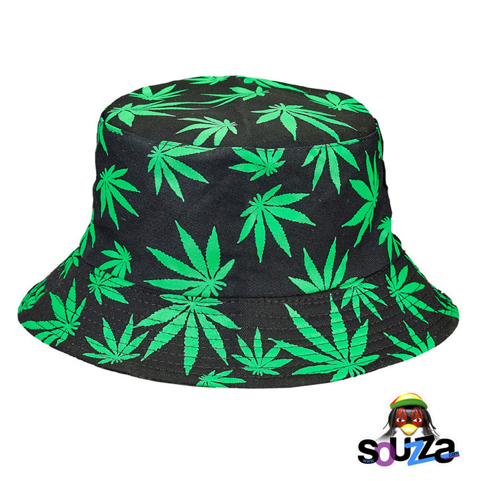 Bucket Hat w/ Green Hemp Leaf Print