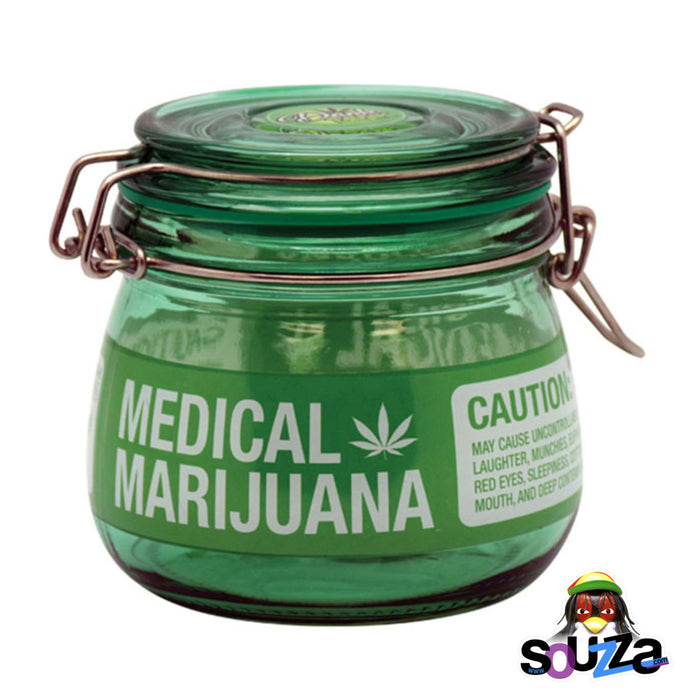 Dank Tank Small Herb Glass Storage Jar - Medical Marijuana Design with Green Jar and Green Label