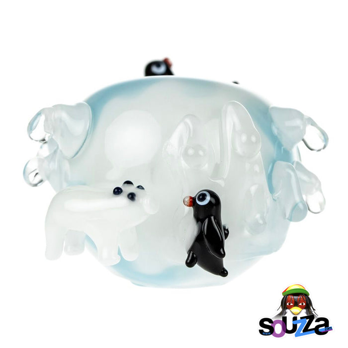 Empire Glassworks Icy Penguins Hand Pipe Bowl Head View