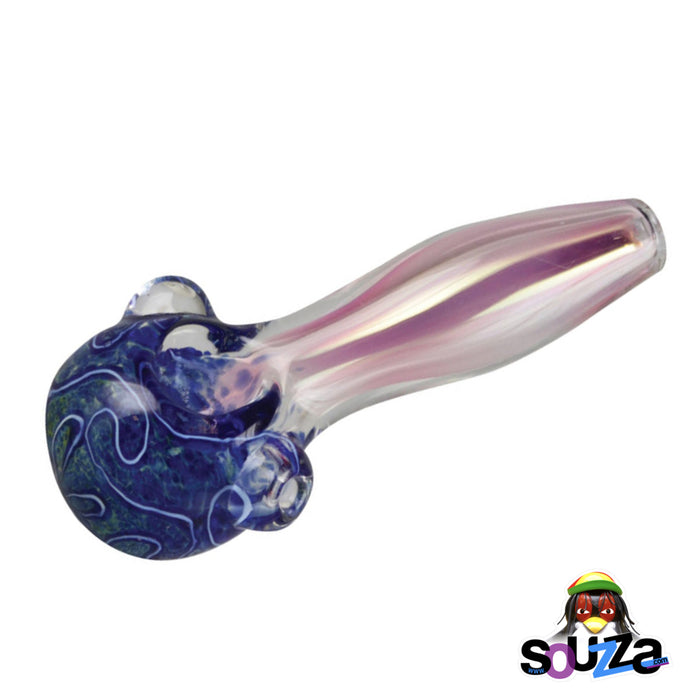 Gold Fumed Blue Headed Hand Pipe - 4.5" Recessed bowl view