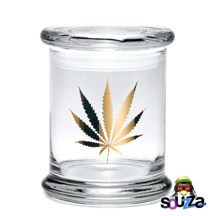 'Gold Marijuana Leaf' Glass Storage Jar by 420 Science Size Large