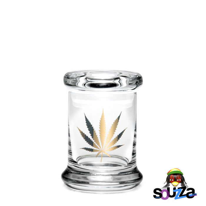 'Gold Marijuana Leaf' Glass Storage Jar by 420 Science Size Extra Small