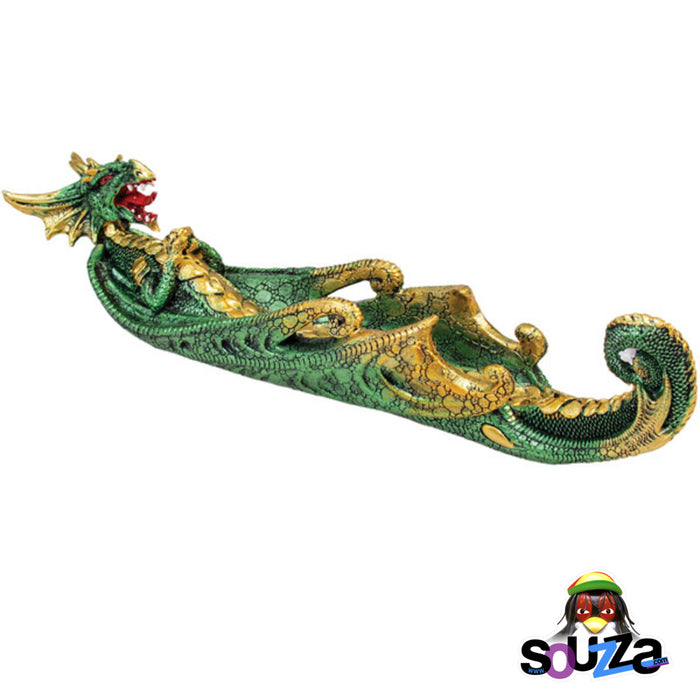 Green Dragon Incense Burner - Polyresin 12" in length