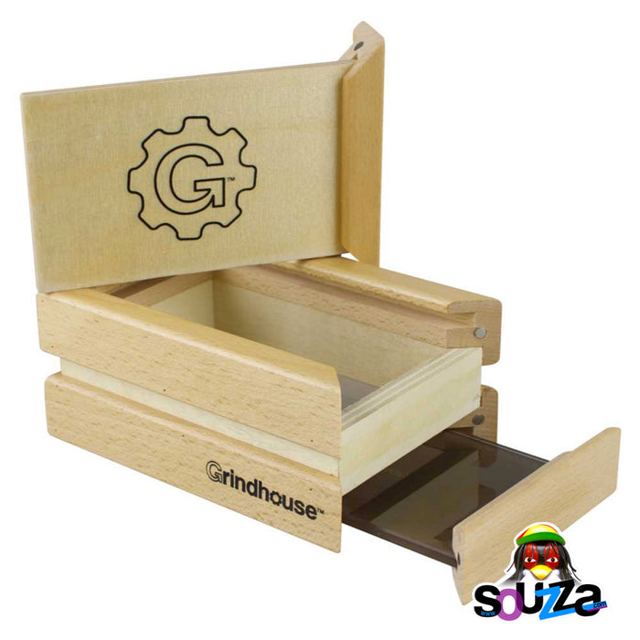 Grindhouse Wooden Sifter Pollen Box - Drawer Style Pulled Open