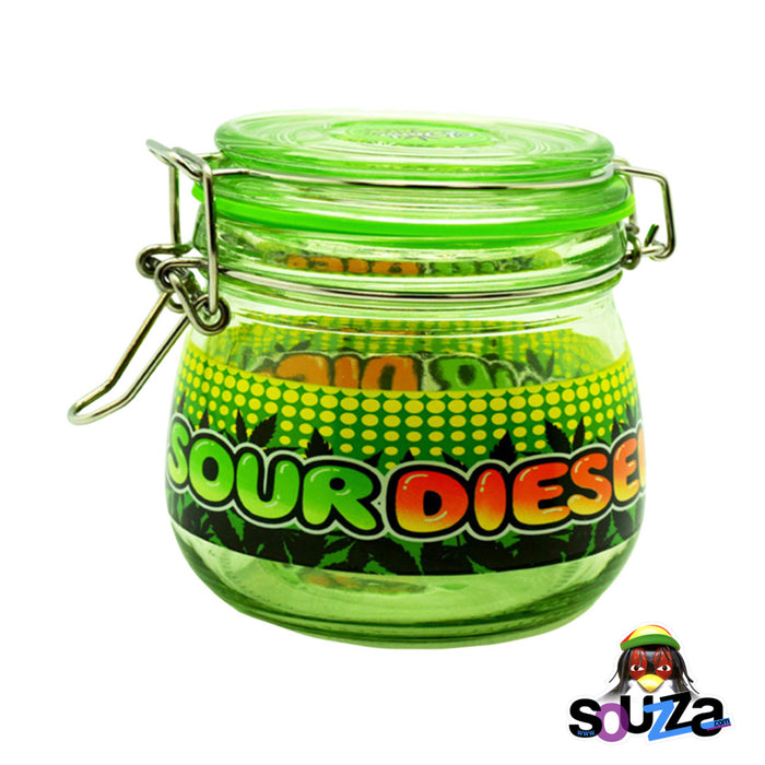 Dank Tank Small Herb Glass Storage Jar - Sour Diesel Design with Green jar and lid
