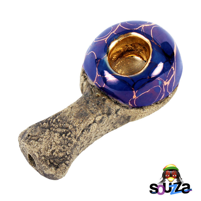 Lapis Lazuli Celebration Pipe made from Lava Stone and encased in a 22 Karat Gold