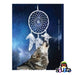 Wolf Dreamcatcher Magnet with starry background