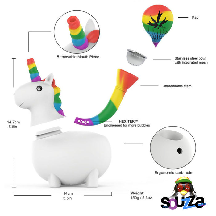 Piecemaker UniKorn Silicone Unicorn Water Pipe | 6" All Parts And Uses