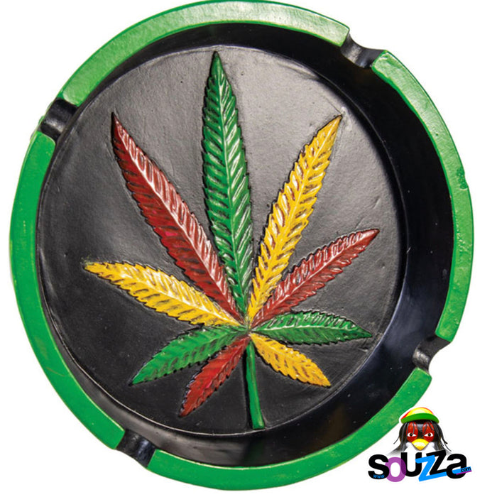 Poly Resin Rasta Hemp Cannabis Leaf Ashtray - 6" in diameter
