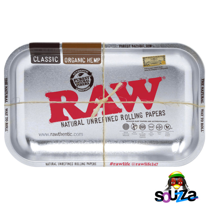 Raw High Sided Steel Rolling Tray - Small Silver 11" x 7"