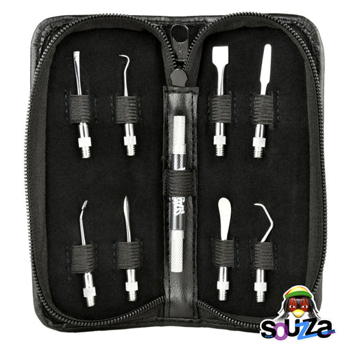 Skilletools Travel Kit with 8 tool heads and a handle Open View