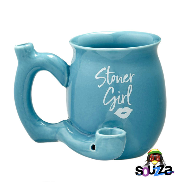 Stoner Girl Ceramic Mug Pipe - Blue